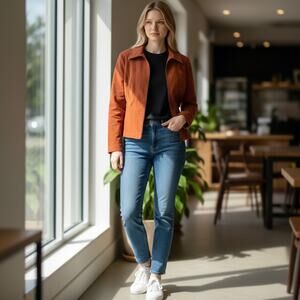 Vintage Y2K 2000s Dressbarn Orange Zip Collared Jacket Western Festival Medium